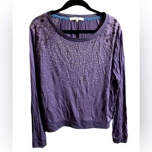 Rewind Deep Purple Women’s Embellished Lace Sparkle Long Sleeves Blouse
